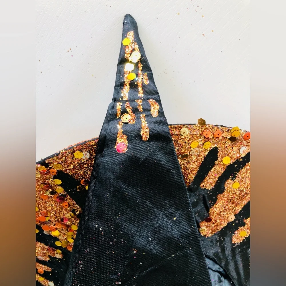 witch hat Black leaf crown glimmering orange tone brim top/under 18